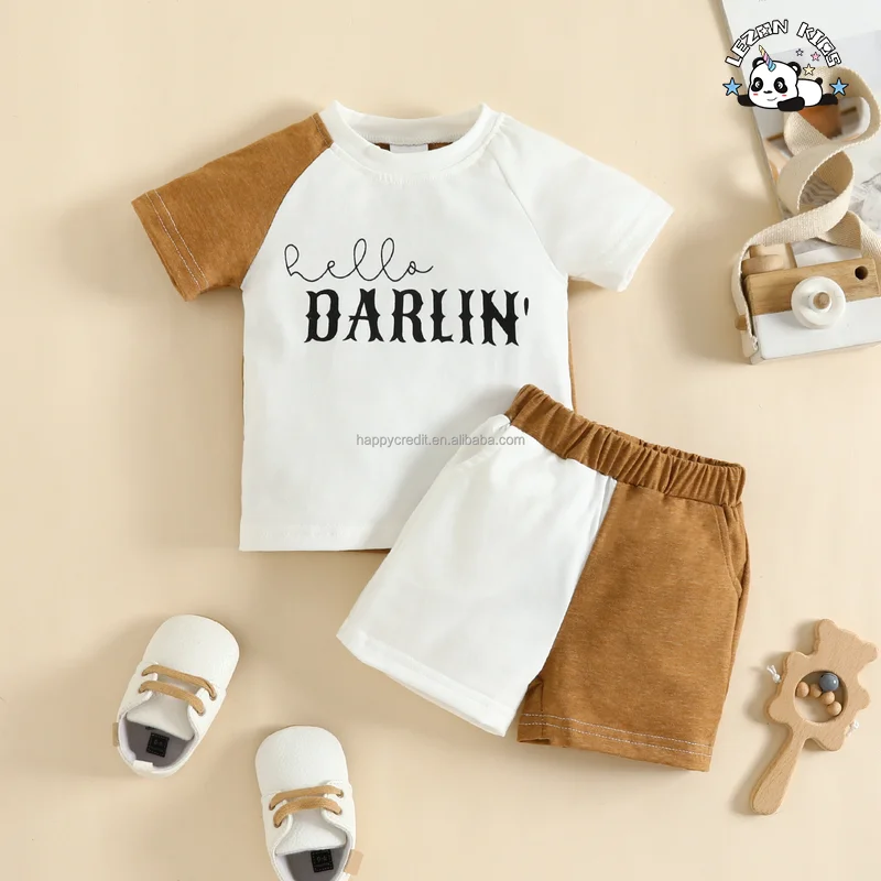 LEZONKIDS - Customizable Arrival Fashion Color Block T-shirt Shorts Kids Clothing Sets for Boys in Summer
